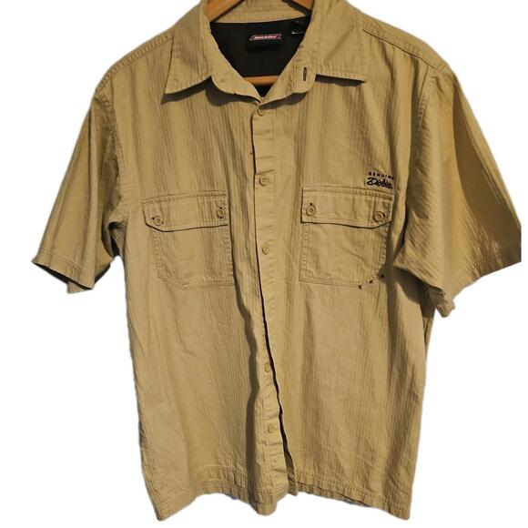 Dickies Men’s Short Sleeve Work Wear Button Up Shirt Khaki Beige Size XL Stripe - Picture 1 of 5